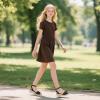 image:imagePANDANINJIA Girls Wedge Sandals Espadrilles Platform Heels for Girls Dress Shoes Ankle Strap Little Big Kids Sandals Summer ShoesBlackpu