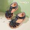 image:imagePANDANINJIA Toddler Girls Sandals Closed Toe TStrap Kids Flower Girl Dress Summer Flats Sandals Cute Bow ShoesBlackpu