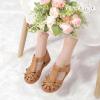 image:imagePANDANINJIA Toddler Girls Sandals Closed Toe TStrap Kids Flower Girl Dress Summer Flats Sandals Cute Bow ShoesBrownpu