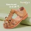 image:imagePANDANINJIA Toddler Girls Sandals Closed Toe TStrap Kids Flower Girl Dress Summer Flats Sandals Cute Bow ShoesBrownpu