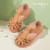 image:imagePANDANINJIA Toddler Girls Sandals Closed Toe TStrap Kids Flower Girl Dress Summer Flats Sandals Cute Bow ShoesBrownpu