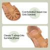 image:imagePANDANINJIA Toddler Girls Sandals Closed Toe TStrap Kids Flower Girl Dress Summer Flats Sandals Cute Bow ShoesBrownpu
