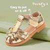 image:imagePANDANINJIA Toddler Girls Sandals Closed Toe TStrap Kids Flower Girl Dress Summer Flats Sandals Cute Bow ShoesGoldpu
