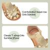 image:imagePANDANINJIA Toddler Girls Sandals Closed Toe TStrap Kids Flower Girl Dress Summer Flats Sandals Cute Bow ShoesGoldpu