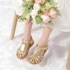 image:imagePANDANINJIA Toddler Girls Sandals Closed Toe TStrap Kids Flower Girl Dress Summer Flats Sandals Cute Bow ShoesGoldpu