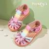 image:imagePANDANINJIA Toddler Girls Sandals Closed Toe TStrap Kids Flower Girl Dress Summer Flats Sandals Cute Bow ShoesRainbowglitter