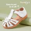 image:imagePANDANINJIA Toddler Girls Sandals Closed Toe TStrap Kids Flower Girl Dress Summer Flats Sandals Cute Bow ShoesWhitepu