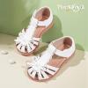 image:imagePANDANINJIA Toddler Girls Sandals Closed Toe TStrap Kids Flower Girl Dress Summer Flats Sandals Cute Bow ShoesWhitepu