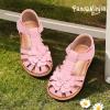 image:imagePANDANINJIA Toddler Sandals Girls Closed Round Toe Comfortable Flat Sandals Little Kids Soft Cute TStrap Summer Dress Shoes for School Daily Casual Party Wedding Flower Girl ShoesPink Pu