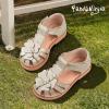 image:imagePANDANINJIA Toddler Sandals Girls Closed Round Toe Comfortable Flat Sandals Little Kids Soft Cute TStrap Summer Dress Shoes for School Daily Casual Party Wedding Flower Girl ShoesGold Pu