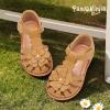 image:imagePANDANINJIA Toddler Sandals Girls Closed Round Toe Comfortable Flat Sandals Little Kids Soft Cute TStrap Summer Dress Shoes for School Daily Casual Party Wedding Flower Girl ShoesBrown Pu