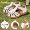 image:imagePANDANINJIA Toddler Sandals Girls Closed Round Toe Comfortable Flat Sandals Little Kids Soft Cute TStrap Summer Dress Shoes for School Daily Casual Party Wedding Flower Girl ShoesWhite Pu