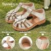 image:imagePANDANINJIA Toddler Sandals Girls Closed Round Toe Comfortable Flat Sandals Little Kids Soft Cute TStrap Summer Dress Shoes for School Daily Casual Party Wedding Flower Girl ShoesGold Pu