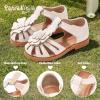 image:imagePANDANINJIA Toddler Sandals Girls Closed Round Toe Comfortable Flat Sandals Little Kids Soft Cute TStrap Summer Dress Shoes for School Daily Casual Party Wedding Flower Girl ShoesNude Pu
