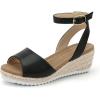 image:imagePANDANINJIA Girls Wedge Sandals Espadrilles Platform Heels for Girls Dress Shoes Ankle Strap Little Big Kids Sandals Summer ShoesBlackpu