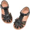 image:imagePANDANINJIA Toddler Girls Sandals Closed Toe TStrap Kids Flower Girl Dress Summer Flats Sandals Cute Bow ShoesBlackpu