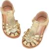 image:imagePANDANINJIA Toddler Girls Sandals Closed Toe TStrap Kids Flower Girl Dress Summer Flats Sandals Cute Bow ShoesGoldpu