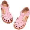 image:imagePANDANINJIA Toddler Sandals Girls Closed Round Toe Comfortable Flat Sandals Little Kids Soft Cute TStrap Summer Dress Shoes for School Daily Casual Party Wedding Flower Girl ShoesPink Pu