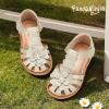 image:imagePANDANINJIA Toddler Sandals Closed Toe Flat Girls Sandals Little Kids TStrap Summer Dress Shoes Party Wedding Flower Girl ShoesGold Pu