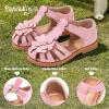 image:imagePANDANINJIA Toddler Sandals Closed Toe Flat Girls Sandals Little Kids TStrap Summer Dress Shoes Party Wedding Flower Girl ShoesPink Pu