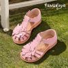 image:imagePANDANINJIA Toddler Sandals Closed Toe Flat Girls Sandals Little Kids TStrap Summer Dress Shoes Party Wedding Flower Girl ShoesPink Pu