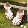 image:imagePANDANINJIA Toddler Sandals Closed Toe Flat Girls Sandals Little Kids TStrap Summer Dress Shoes Party Wedding Flower Girl ShoesWhite Pu