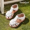 image:imagePANDANINJIA Toddler Sandals Closed Toe Flat Girls Sandals Little Kids TStrap Summer Dress Shoes Party Wedding Flower Girl ShoesWhite Pu