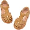 image:imagePANDANINJIA Toddler Sandals Closed Toe Flat Girls Sandals Little Kids TStrap Summer Dress Shoes Party Wedding Flower Girl ShoesBrown Pu