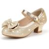 image:imagePANDANINJIA Girls ToddlerLittle Kid Jada Dress Mary Jane Pumps Bow Low Heels Party Wedding Princess ShoesGold Glitter