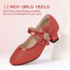 image:imagePANDANINJIA Christy Girls Heels Dress Shoes Mary Jane Rhinestone Bows Pumps Low Heel Princess Flower Wedding Party for Toddler Little KidRedglitter