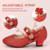 image:imagePANDANINJIA Christy Girls Heels Dress Shoes Mary Jane Rhinestone Bows Pumps Low Heel Princess Flower Wedding Party for Toddler Little KidRedglitter