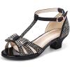 image:imagePANDANINJIA Sally Girls Heels Todder Rhinestone Dress Shoes Pump T Strap Open Toe Bow Little Big Kids Flower Girl ShoesBlack Glitter 4 M US Big Kid