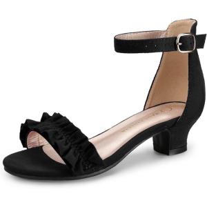 image:imagePANDANINJIA Girls Heels Dress Shoes Sandals Flower Girl Wedding Party Pumps Cynthia Toddler Little Big Kid ShoesE Black Suede