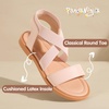 image:imagePANDANINJIA Girls Sandals Slipon Elastic Ankle Cross Strappy Gladiator Dress Sandals Flats Summer Shoes Little Big Kids SandalsPink Pu