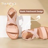 image:imagePANDANINJIA Girls Sandals Slipon Elastic Ankle Cross Strappy Gladiator Dress Sandals Flats Summer Shoes Little Big Kids SandalsPink Pu