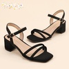 image:imagePANDANINJIA Girls Heels Sandals Square Toe TwoStrap Dress Shoes Little Big Kids Flower Girl Wedding Party Summer ShoesBlacknubuck