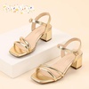 image:imagePANDANINJIA Girls Heels Sandals Square Toe TwoStrap Dress Shoes Little Big Kids Flower Girl Wedding Party Summer ShoesGoldpu
