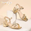 image:imagePANDANINJIA Girls Heels Sandals Square Toe TwoStrap Dress Shoes Little Big Kids Flower Girl Wedding Party Summer ShoesGoldpu