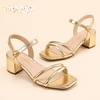 image:imagePANDANINJIA Girls Heels Sandals Square Toe TwoStrap Dress Shoes Little Big Kids Flower Girl Wedding Party Summer ShoesGoldpu