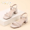 image:imagePANDANINJIA Girls Heels Sandals Square Toe TwoStrap Dress Shoes Little Big Kids Flower Girl Wedding Party Summer ShoesNudenubuck