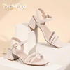 image:imagePANDANINJIA Girls Heels Sandals Square Toe TwoStrap Dress Shoes Little Big Kids Flower Girl Wedding Party Summer ShoesNudenubuck