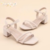 image:imagePANDANINJIA Girls Heels Sandals Square Toe TwoStrap Dress Shoes Little Big Kids Flower Girl Wedding Party Summer ShoesNudenubuck
