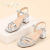 image:imagePANDANINJIA Girls Heels Sandals Square Toe TwoStrap Dress Shoes Little Big Kids Flower Girl Wedding Party Summer ShoesSilverpatent