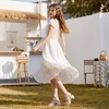 image:imagePANDANINJIA Girls Heels Sandals Square Toe TwoStrap Dress Shoes Little Big Kids Flower Girl Wedding Party Summer ShoesWhitepu