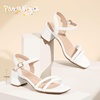 image:imagePANDANINJIA Girls Heels Sandals Square Toe TwoStrap Dress Shoes Little Big Kids Flower Girl Wedding Party Summer ShoesWhitepu