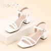 image:imagePANDANINJIA Girls Heels Sandals Square Toe TwoStrap Dress Shoes Little Big Kids Flower Girl Wedding Party Summer ShoesWhitepu