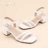image:imagePANDANINJIA Girls Heels Sandals Square Toe TwoStrap Dress Shoes Little Big Kids Flower Girl Wedding Party Summer ShoesWhitepu