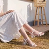 image:imagePANDANINJIA Girls Heels Sandals Square Toe TwoStrap Dress Shoes Little Big Kids Flower Girl Wedding Party Summer ShoesWhitepu