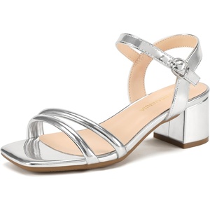 image:imagePANDANINJIA Girls Heels Sandals Square Toe TwoStrap Dress Shoes Little Big Kids Flower Girl Wedding Party Summer ShoesSilverpatent