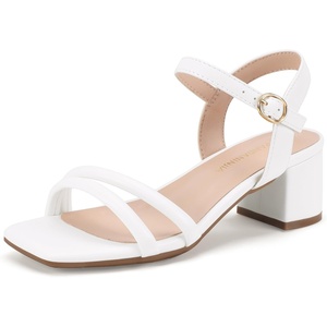image:imagePANDANINJIA Girls Heels Sandals Square Toe TwoStrap Dress Shoes Little Big Kids Flower Girl Wedding Party Summer ShoesWhitepu